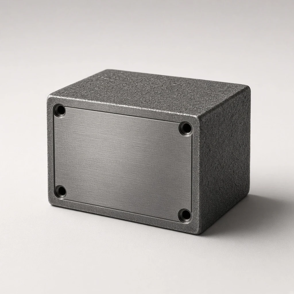 Square supporting still of a cast-iron block with a machined face, quiet studio light.