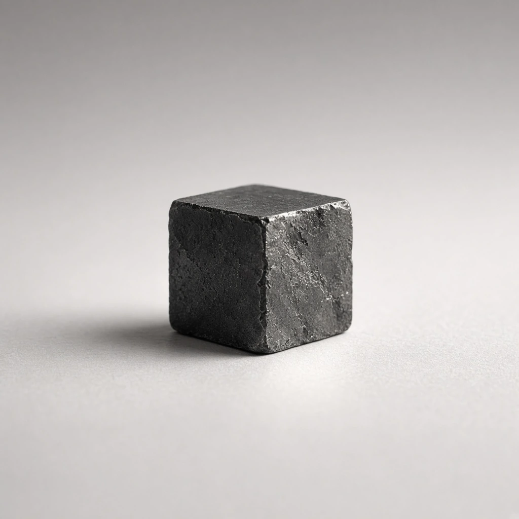 Supporting still of a small tantalum or dark refractory metal sample, generous negative space.