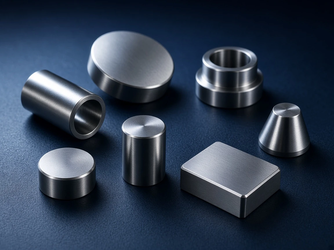 Closing still of stainless samples on navy, conversation-ready industrial tabletop.