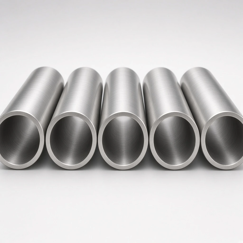Supporting close of stainless pipe ends aligned, no yard chaos, studio set.