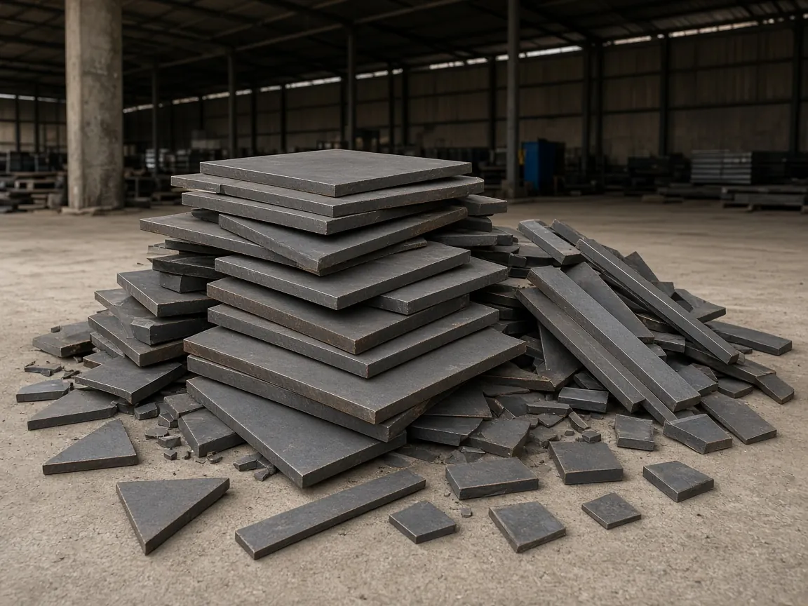 Carbon & Mild Steel scrap in industrial godown